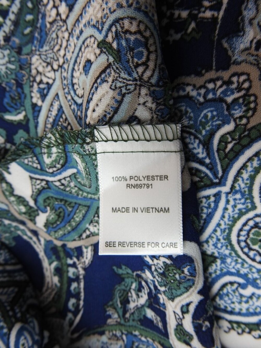 Roz & Ali Women's Paisley Button-Up Top Blue Green Beige Collared Long Sleeve L - Picture 5 of 11